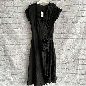 NWT MARINE LAYER MIDI WRAP DRESS SMALL BLACK